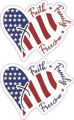 heart shape, american flag pattern, white cross - vinyl removable sticker