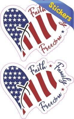 heart shape, american flag pattern, white cross - vinyl removable sticker