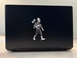 lumberjack mascot character, SFA branded axe, bold black and white graphics - vinyl removable sticker