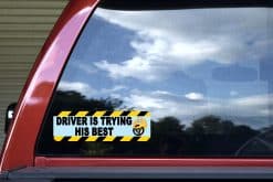 cartoon character, steering wheel, warning stripes - vinyl removable sticker