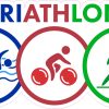 TRIATHLON text, swimming icon with waves, cycling pictograph - vinyl removable sticker
