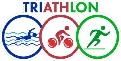 TRIATHLON text, swimming icon with waves, cycling pictograph - vinyl removable sticker