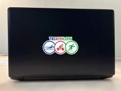 TRIATHLON text, swimming icon with waves, cycling pictograph - vinyl removable sticker