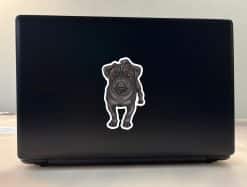 cartoon pug illustration, detailed facial features, brown eyes - vinyl removable sticker