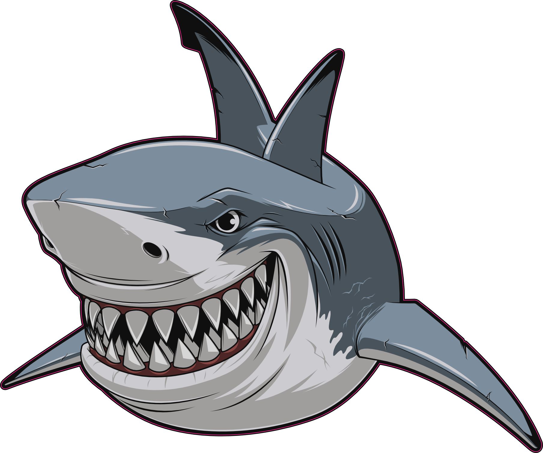 menacing shark face, sharp teeth, cartoon-style artwork - vinyl removable sticker