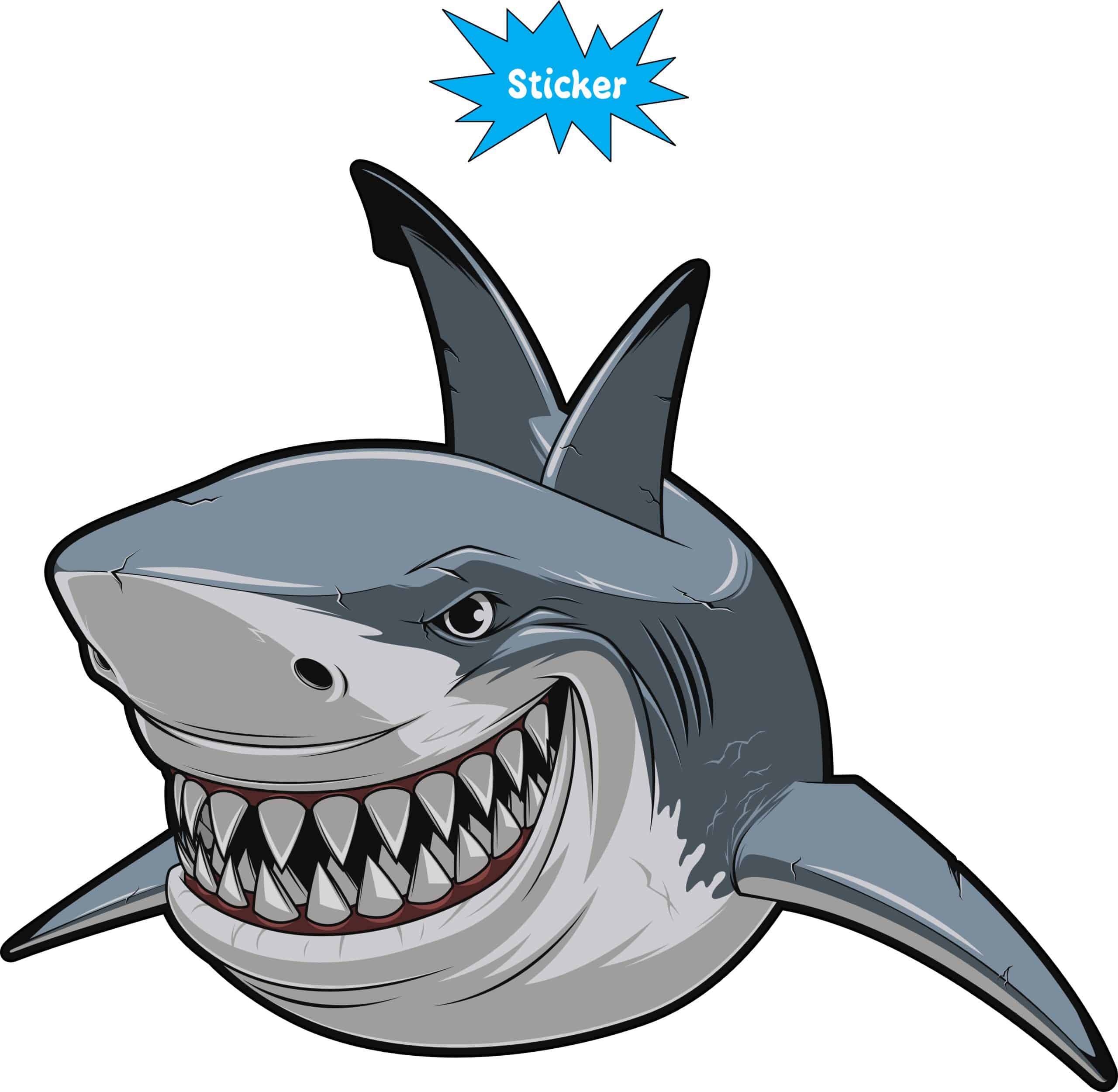 menacing shark face, sharp teeth, cartoon-style artwork - vinyl removable sticker