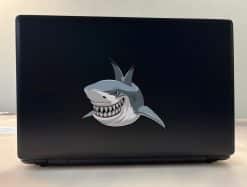 menacing shark face, sharp teeth, cartoon-style artwork - vinyl removable sticker