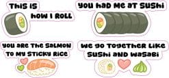 cartoon sushi rolls, cute food characters, pun text - vinyl removable sticker