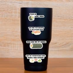 cartoon sushi rolls, cute food characters, pun text - vinyl removable sticker