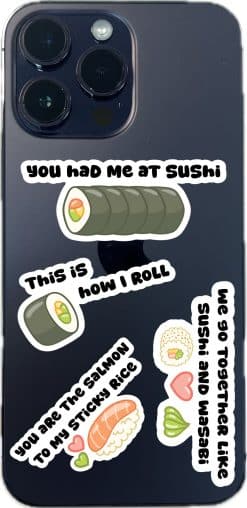 cartoon sushi rolls, cute food characters, pun text - vinyl removable sticker
