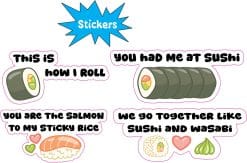 cartoon sushi rolls, cute food characters, pun text - vinyl removable sticker