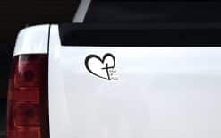 heart shape, cross symbol, text typography - vinyl removable sticker