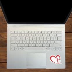 heart shape, cross symbol, PAID IN FULL text - vinyl removable sticker