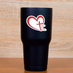 heart shape, cross symbol, PAID IN FULL text - vinyl removable sticker