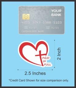 heart shape, cross symbol, PAID IN FULL text - vinyl removable sticker