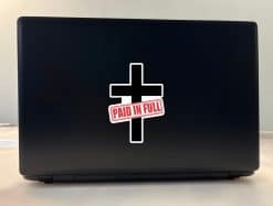 black cross, red stamp overlay, bold typography - vinyl removable sticker