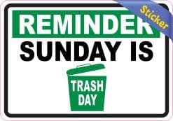 bold typography, trash can icon, color-coded text - vinyl removable sticker