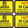 camera icon, bold notice text, high contrast colors - vinyl removable sticker