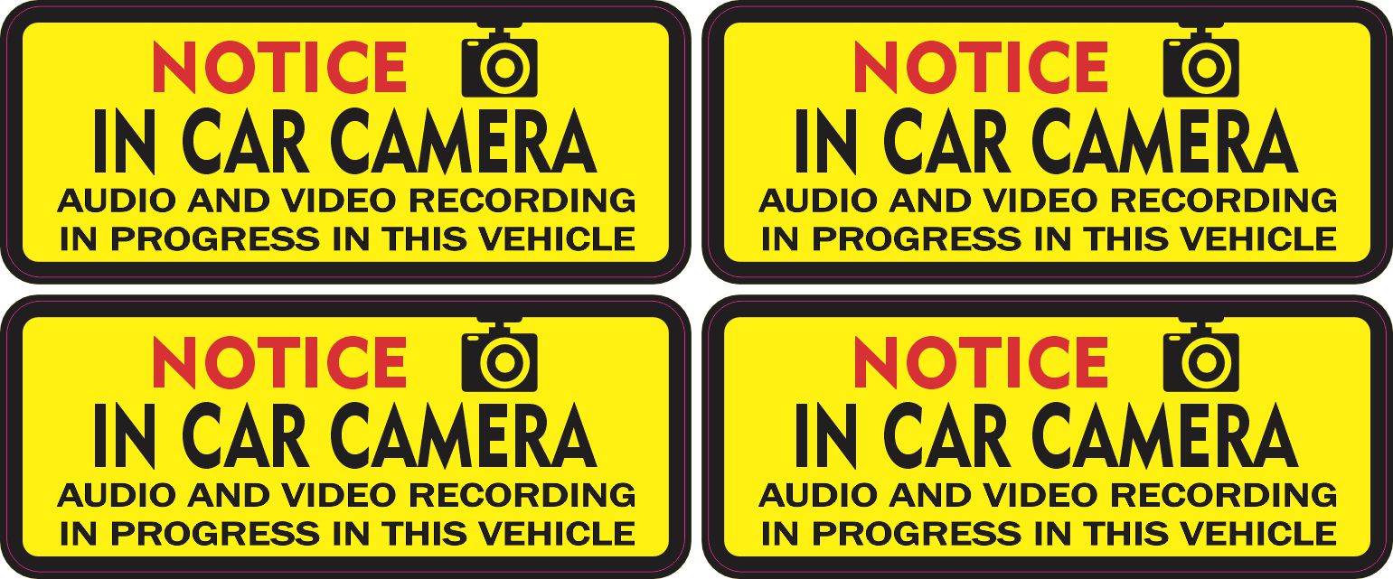 camera icon, bold notice text, high contrast colors - vinyl removable sticker
