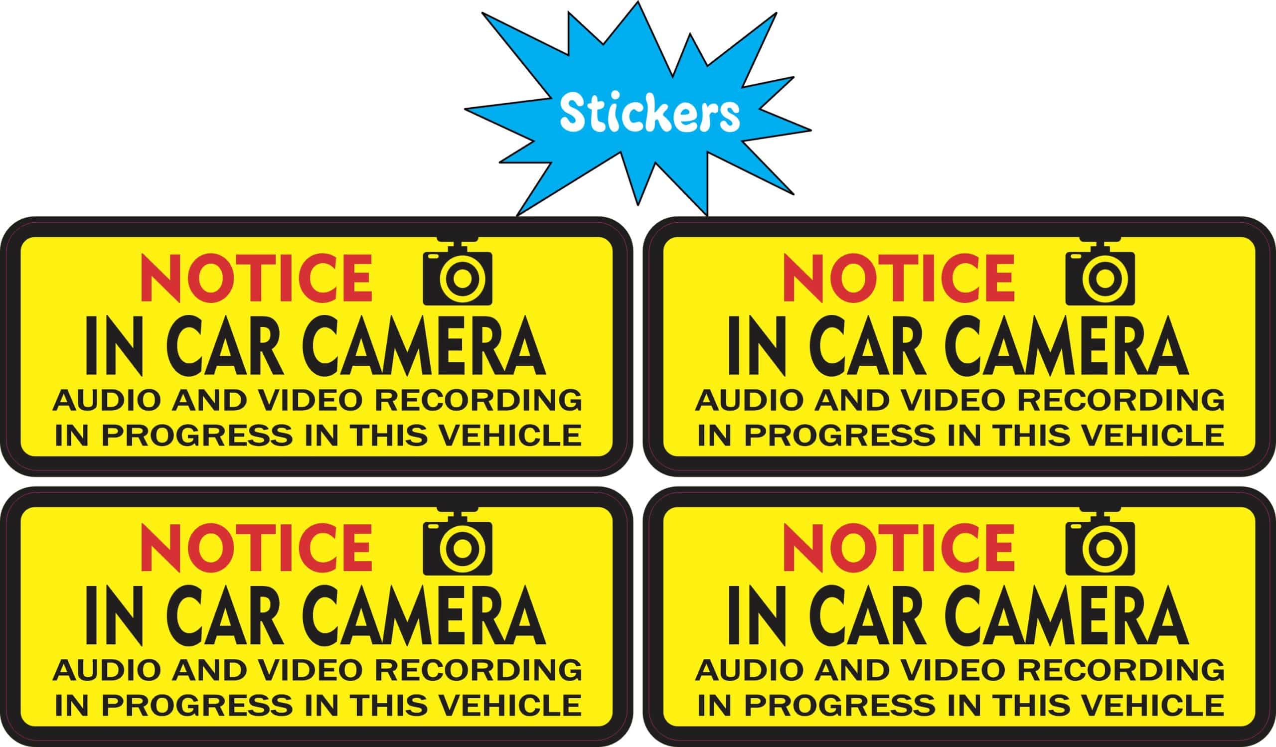 camera icon, bold notice text, high contrast colors - vinyl removable sticker