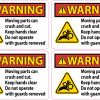 triangular warning symbol, gear/machinery graphics, bold warning text - vinyl removable sticker