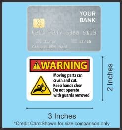 triangular warning symbol, gear/machinery graphics, bold warning text - vinyl removable sticker