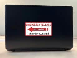 directional arrow, bold text, high contrast colors - vinyl removable sticker