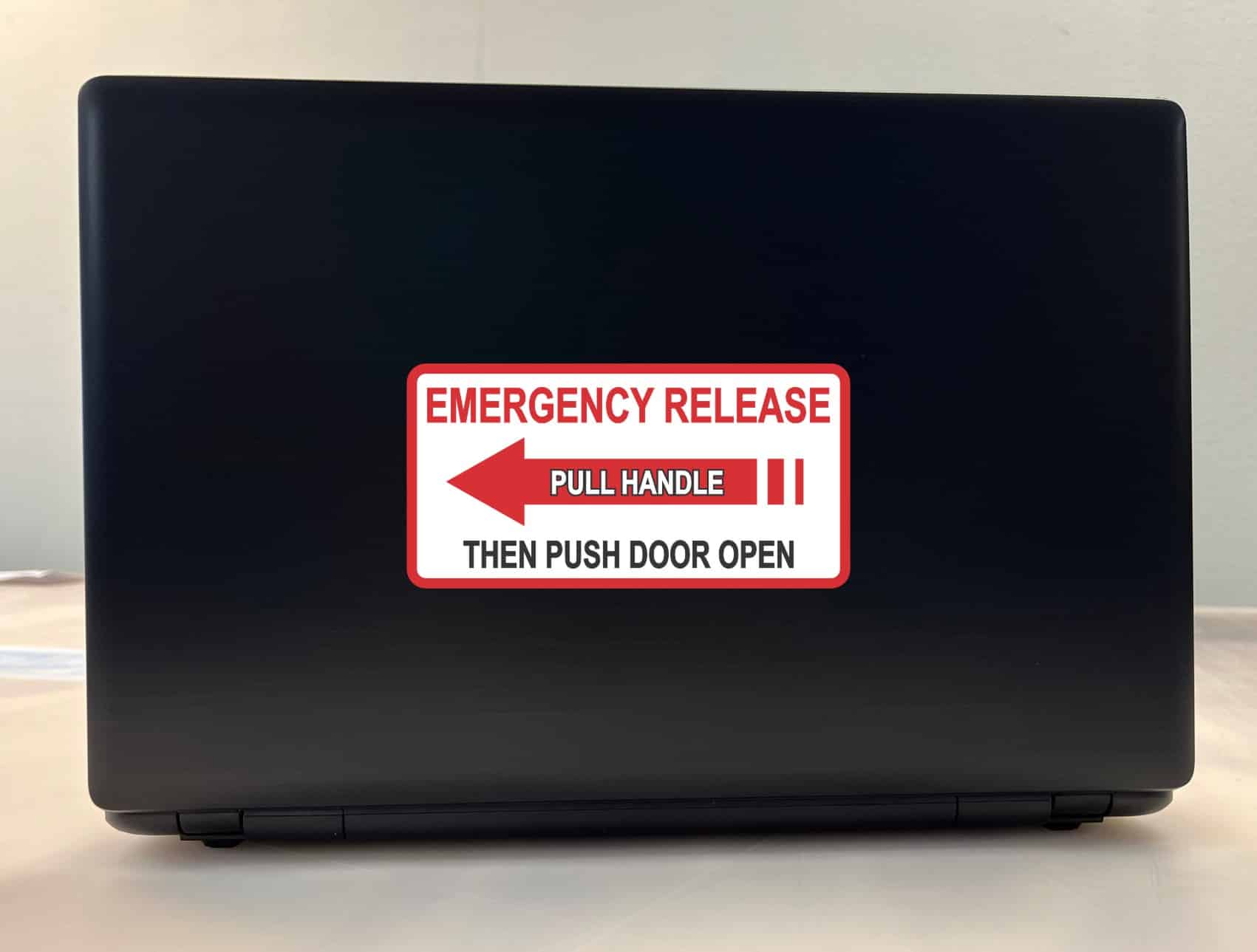 directional arrow, bold text, high contrast colors - vinyl removable sticker