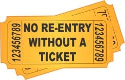 ticket shape, bold text, numbered sides - vinyl removable sticker