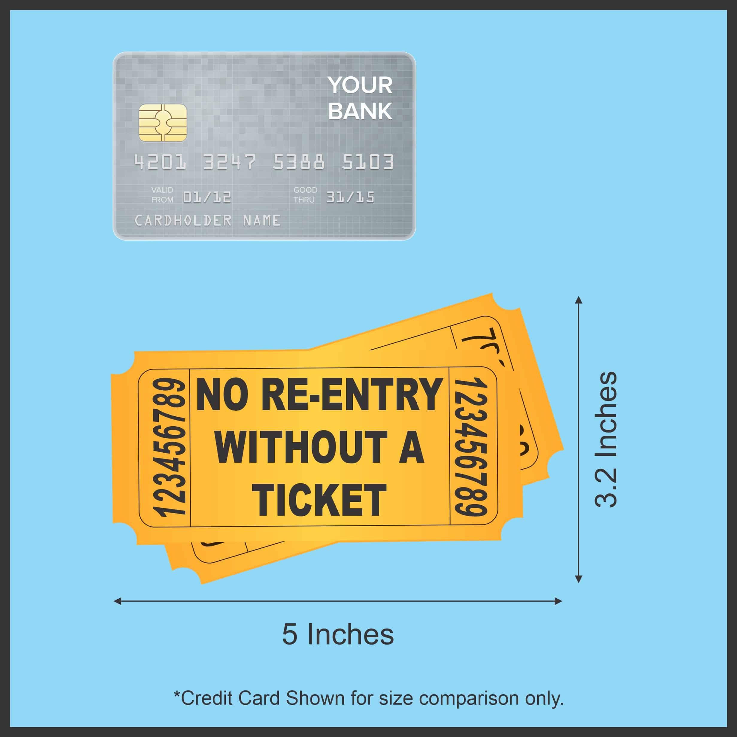 ticket shape, bold text, numbered sides - vinyl removable sticker
