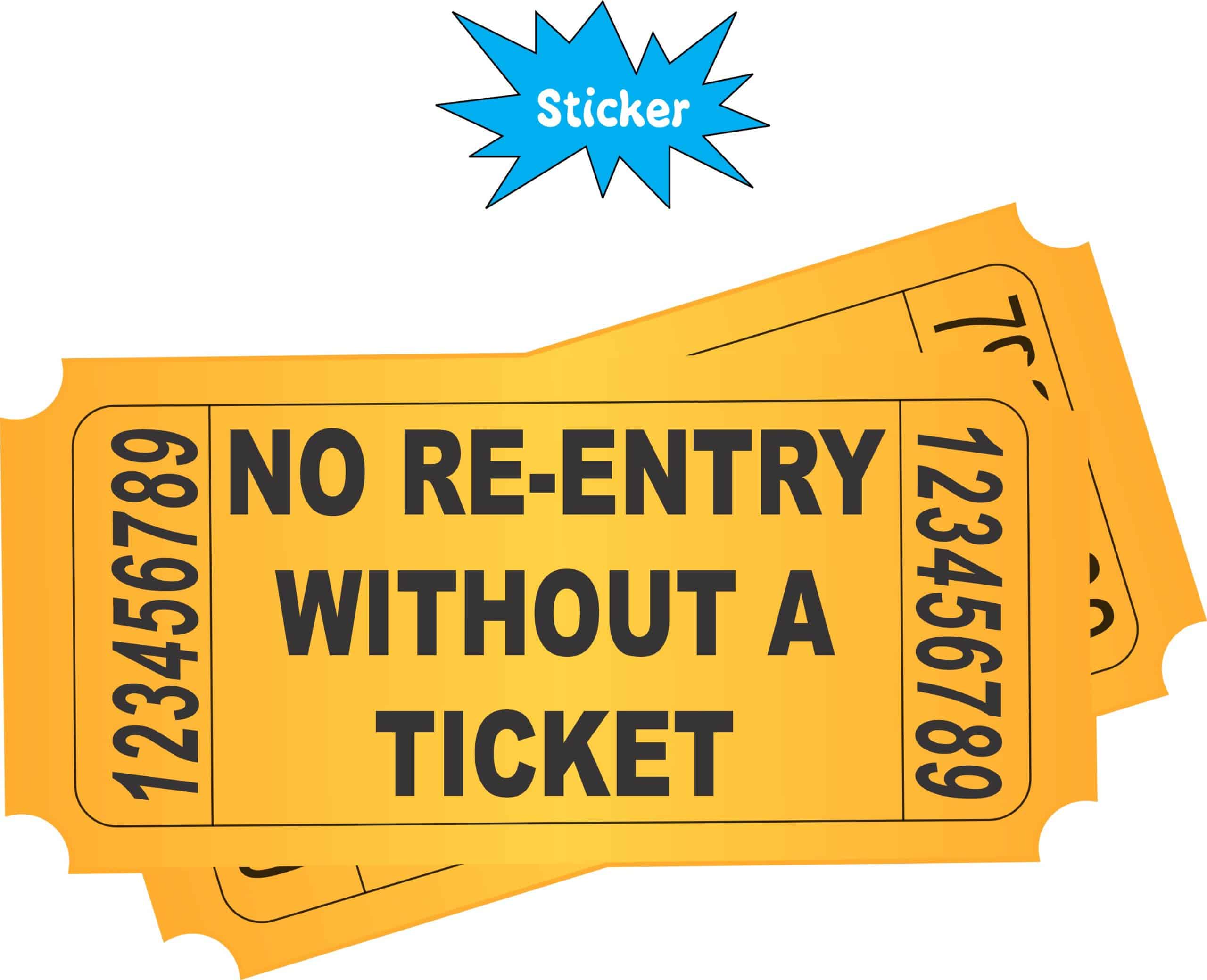 ticket shape, bold text, numbered sides - vinyl removable sticker