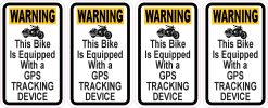 motorcycle silhouette graphic, warning text layout, high contrast color scheme - vinyl removable sticker