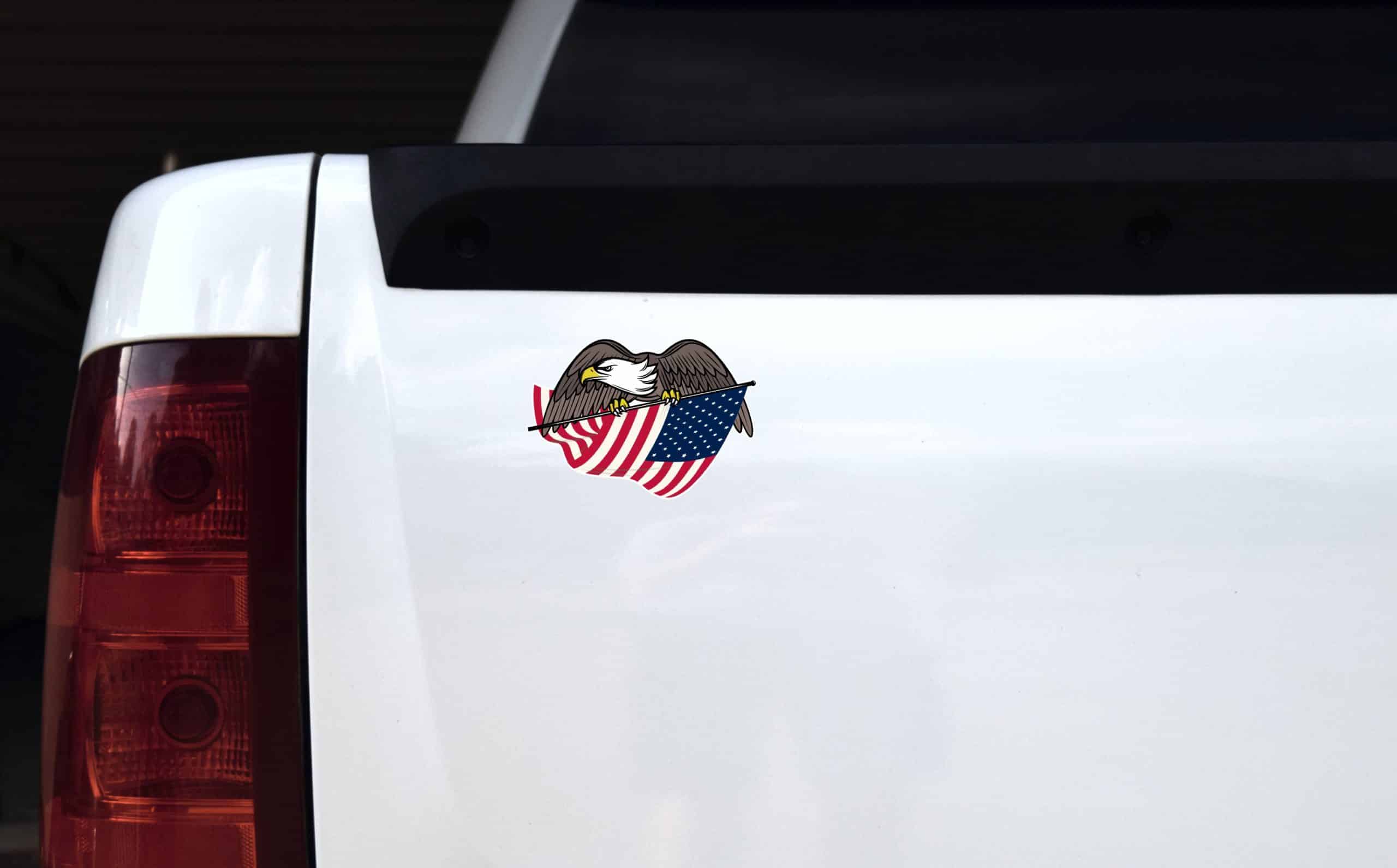 StickerTalk Eagle Carrying American Flag Vinyl Sticker, 5 inches by 3.5 inches