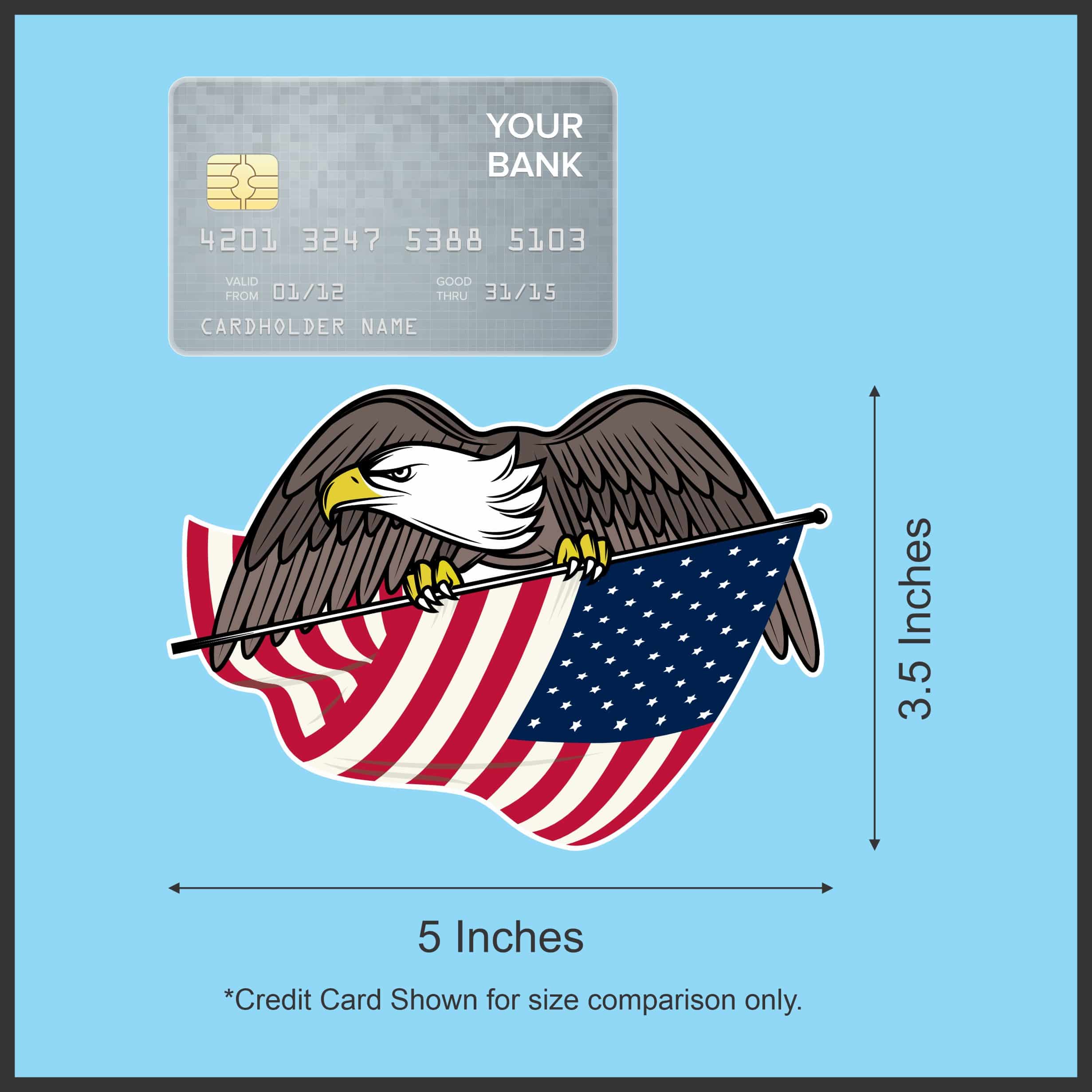 StickerTalk Eagle Carrying American Flag Vinyl Sticker, 5 inches by 3.5 inches