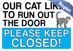 gray cat illustration, bold text message, blue accent background - vinyl removable magnet