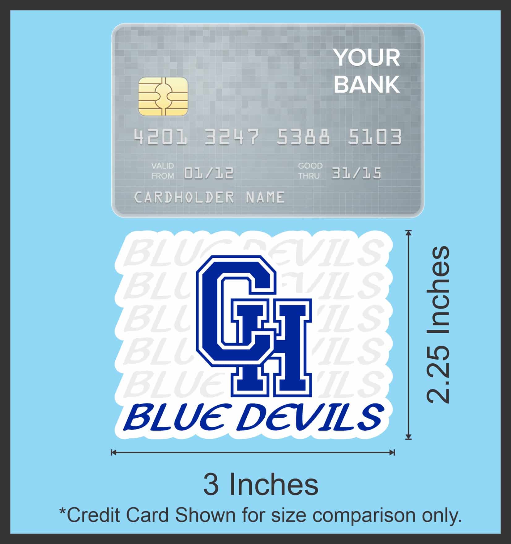 StickerTalk Central Heights Blue Devils Vinyl Sticker Sheet, 3 inches by 2.25 inches