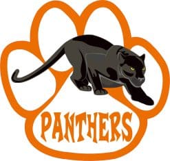 StickerTalk Orange Panthers Mascot Vinyl Sticker, 5 inches by 4.75 inches