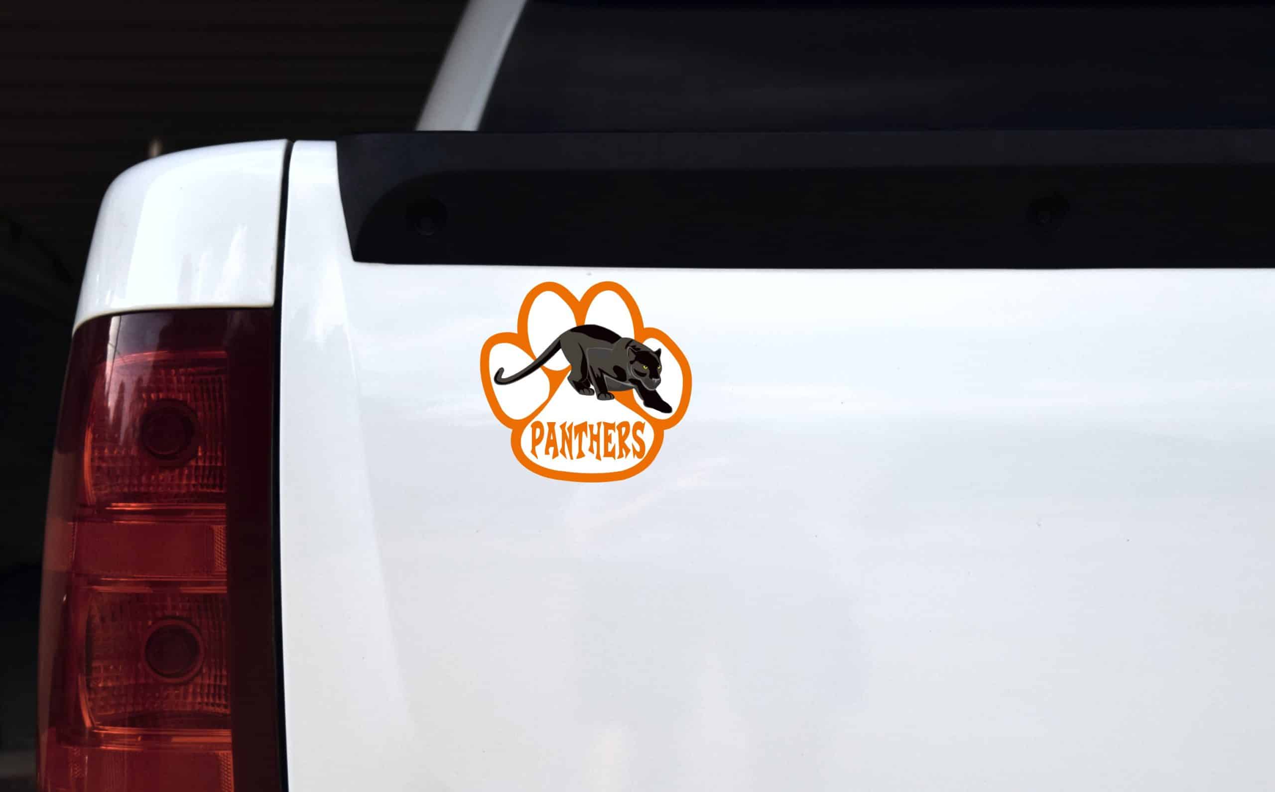 StickerTalk Orange Panthers Mascot Vinyl Sticker, 5 inches by 4.75 inches