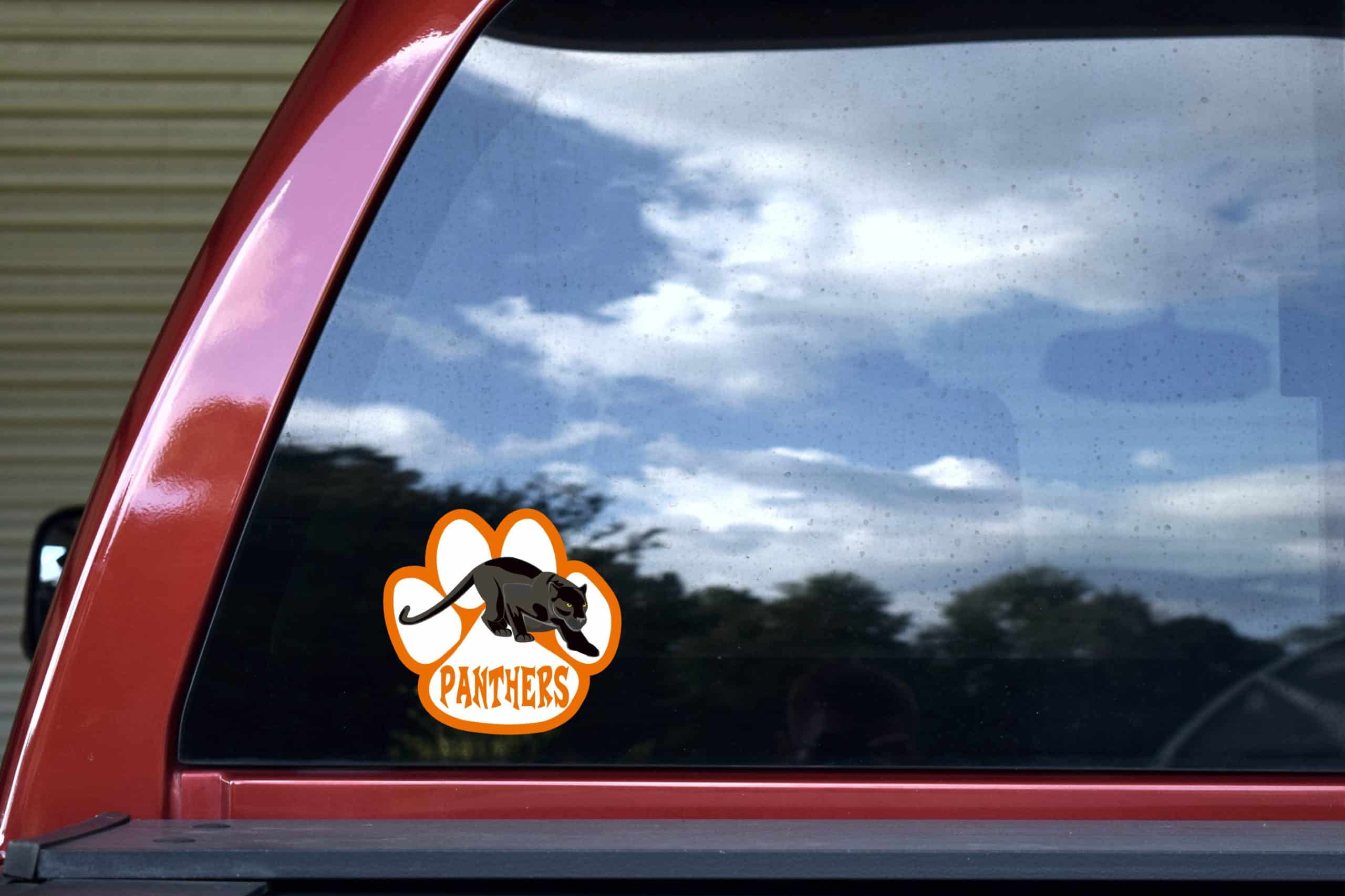 StickerTalk Orange Panthers Mascot Vinyl Sticker, 5 inches by 4.75 inches