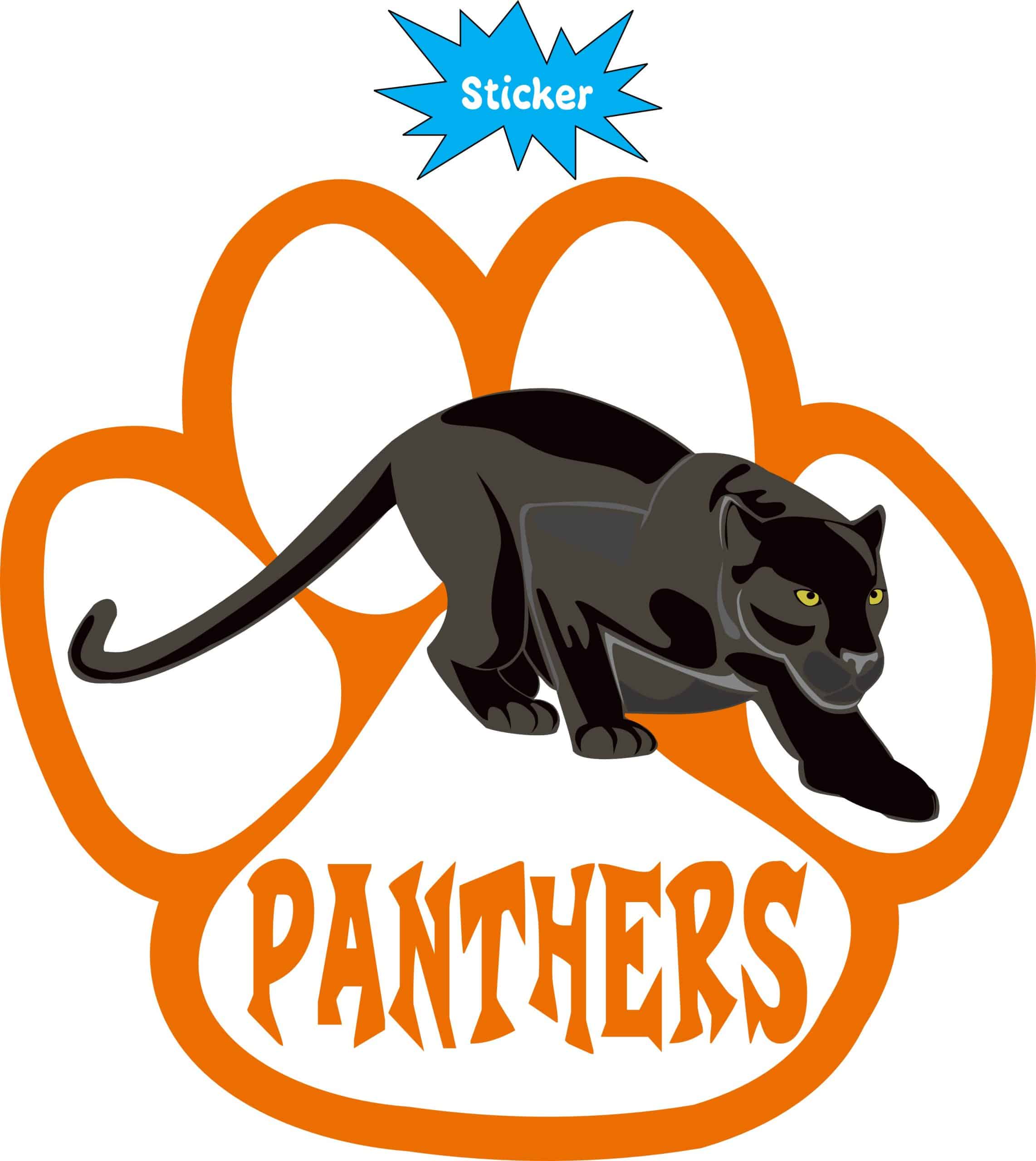 StickerTalk Orange Panthers Mascot Vinyl Sticker, 5 inches by 4.75 inches