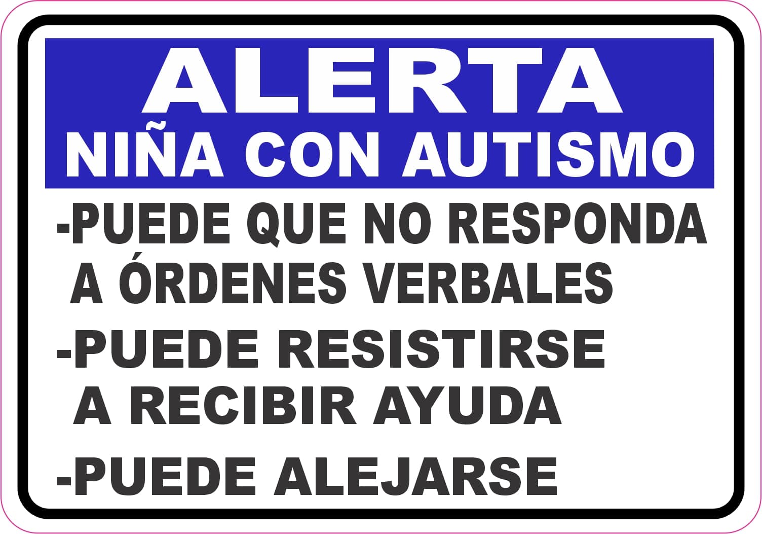 StickerTalk Alerta Nina Con Autismo, 5 inches by 3.5 inches