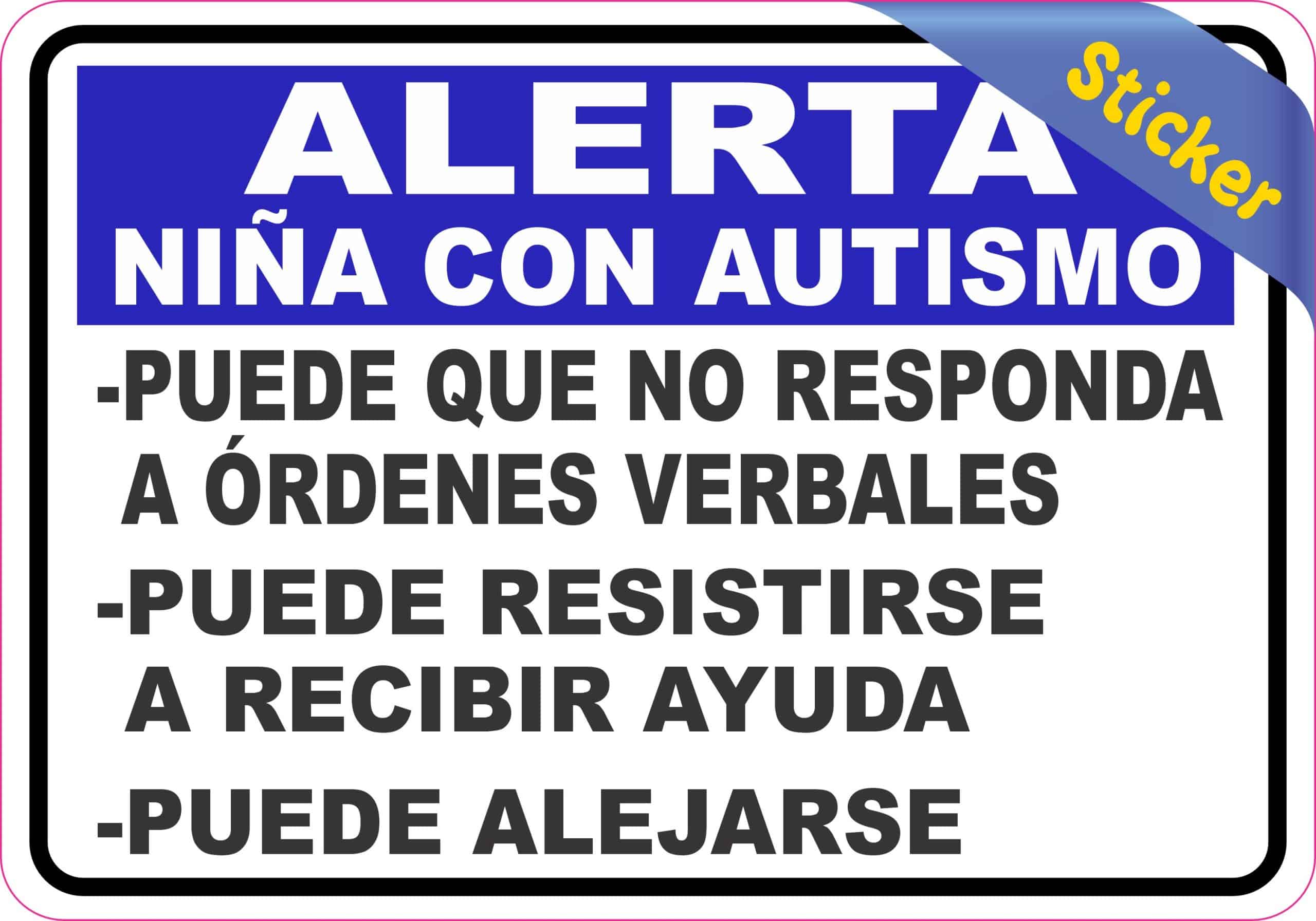 StickerTalk Alerta Nina Con Autismo Vinyl Sticker, 5 inches by 3 inches