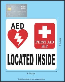 StickerTalk, AED Located Inside, 8 inches by 8 inches