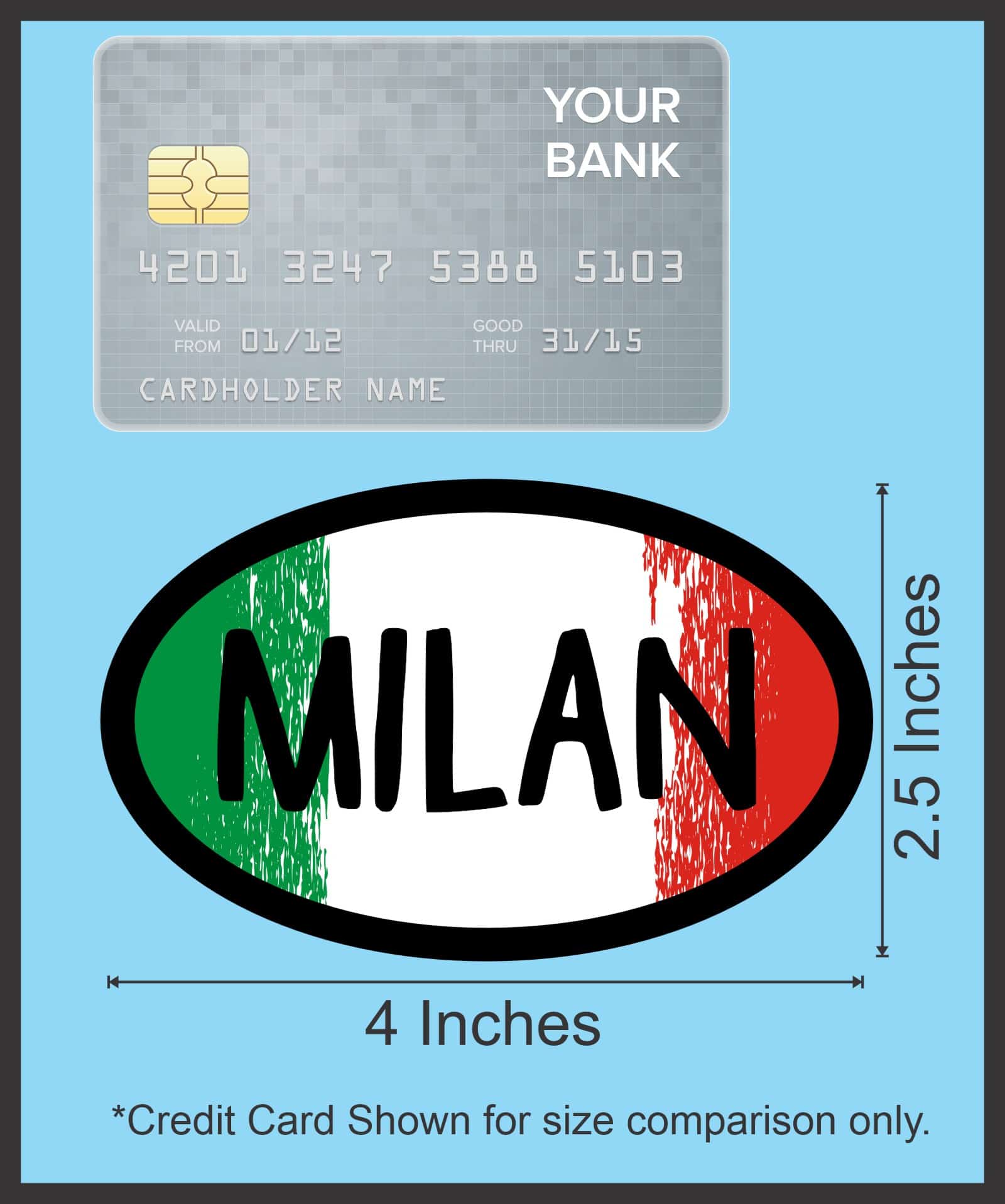 StickerTalk Milan Italy Vinyl Sticker, 4 inches by 2.5 inches