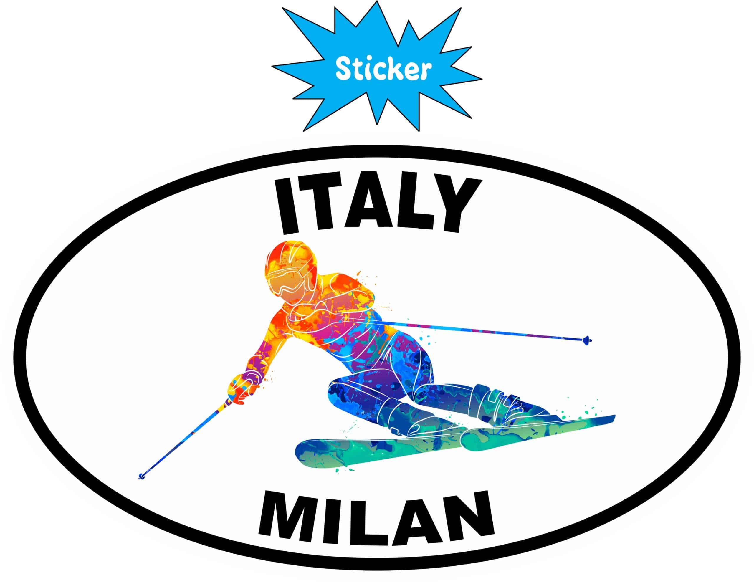 StickerTalk Winter Games Milan Italy, 5 inches by 3 inches