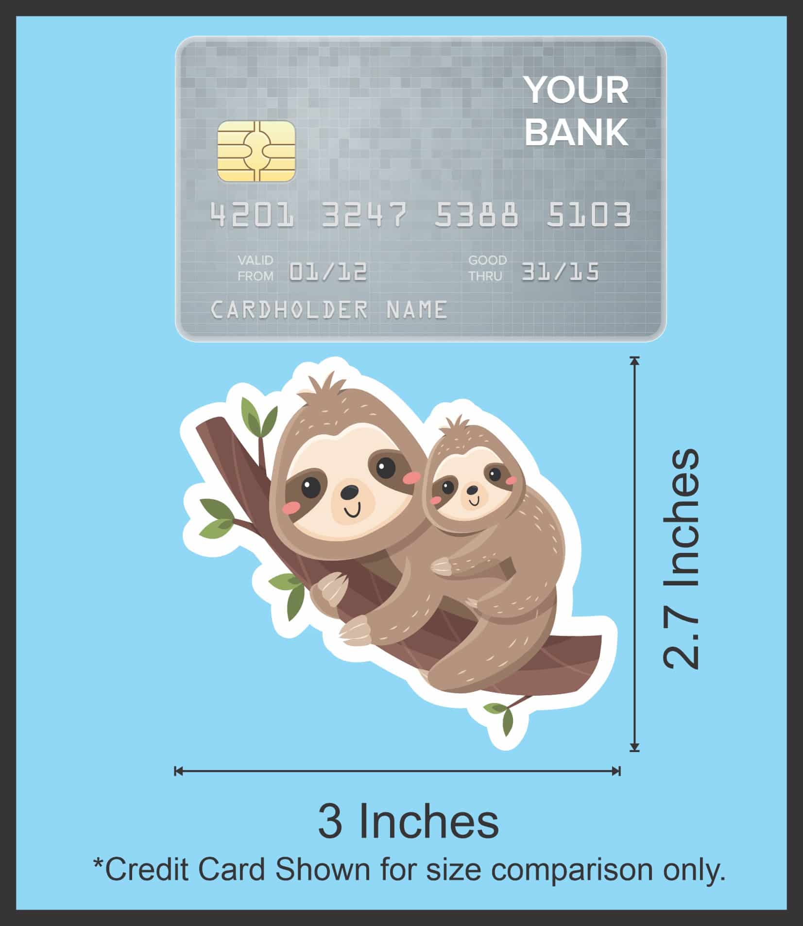 StickerTalk Cartoon Sloth Vinyl Sticker Sheet, 3 inches by 2.7 inches
