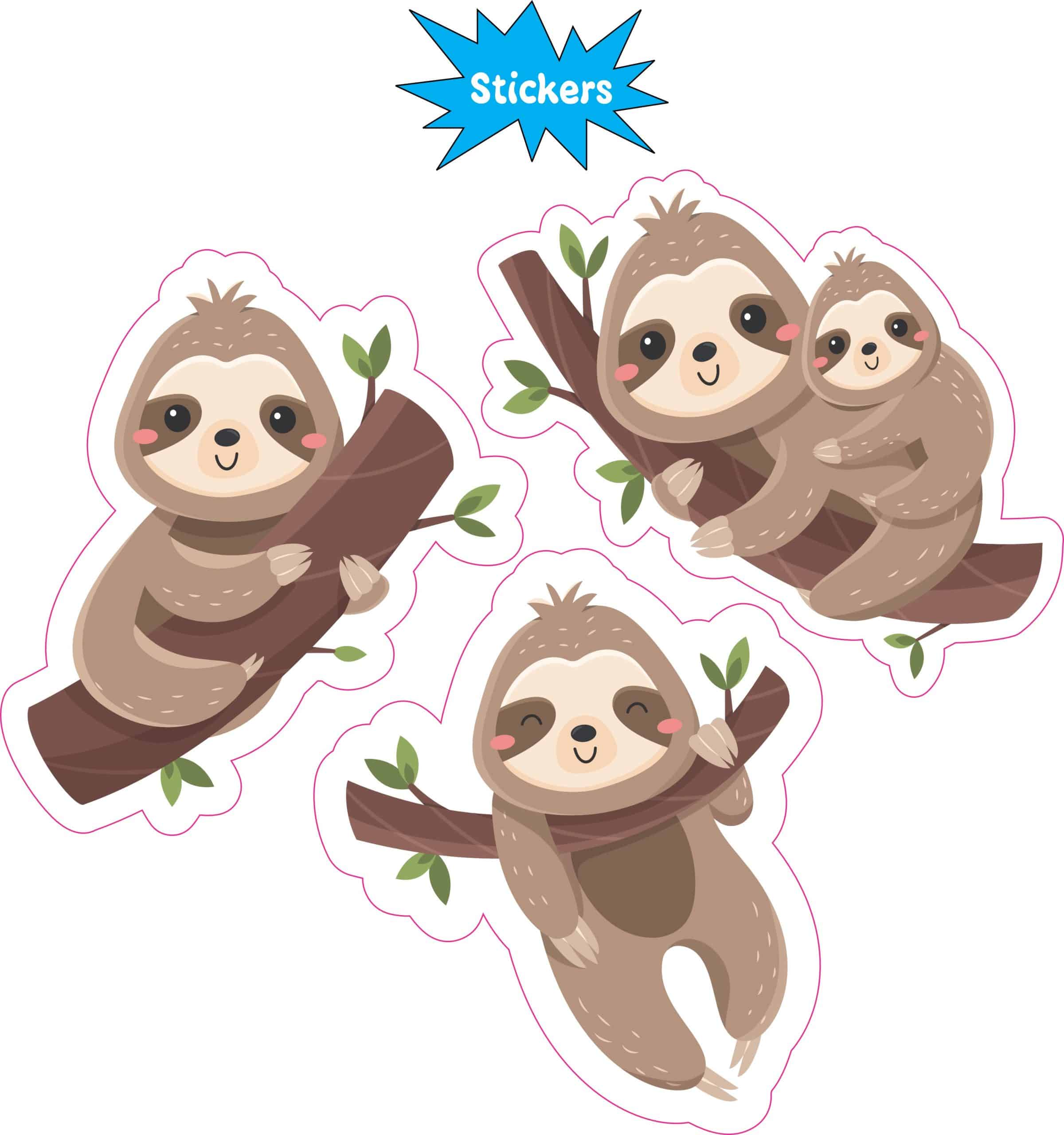 StickerTalk Cartoon Sloth Vinyl Sticker Sheet, 3 inches by 2.7 inches