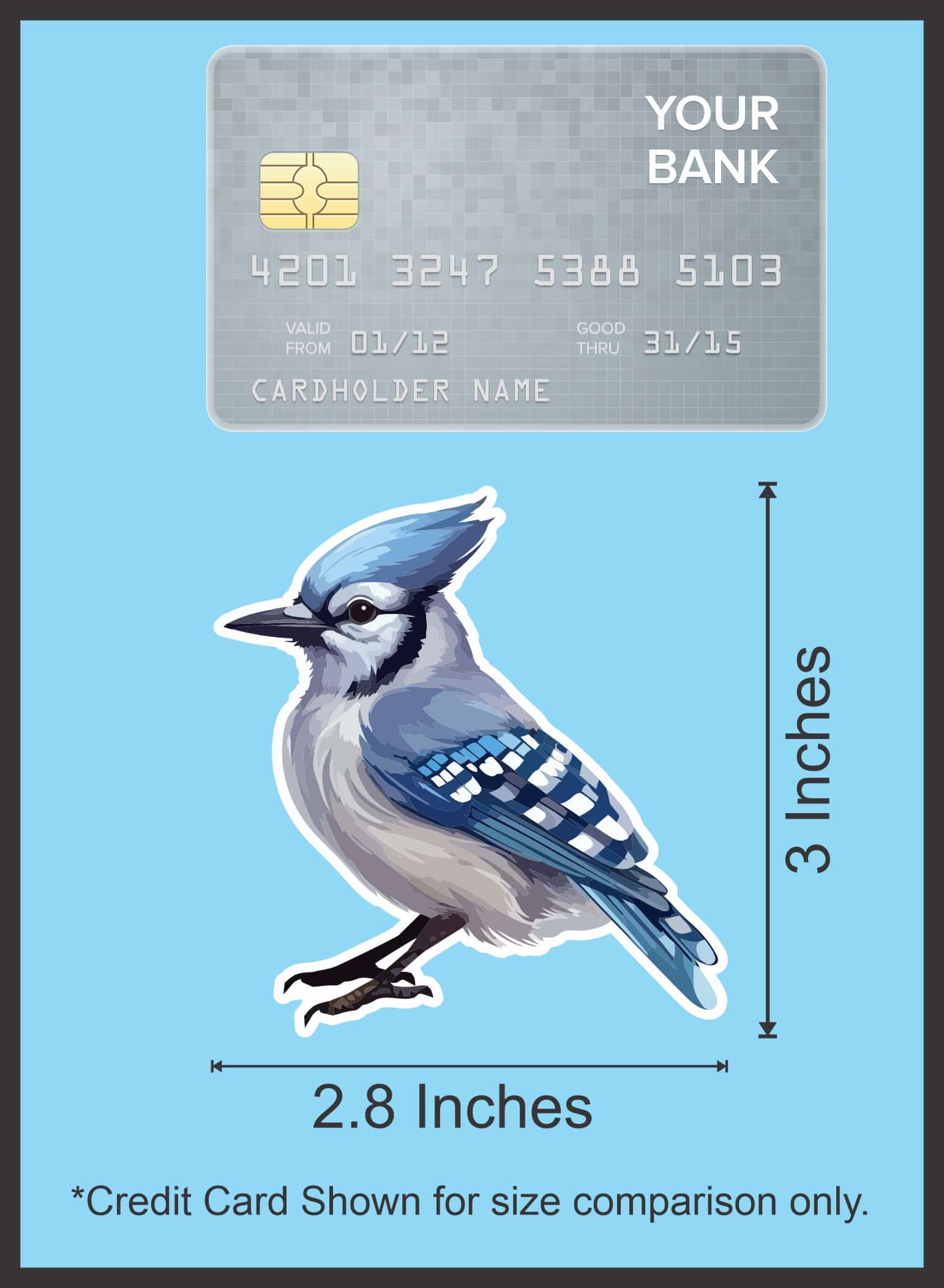 StickerTalk Mirrored Blue Jay Vinyl Sticker Sheet, 2.8 inches by 3 inches