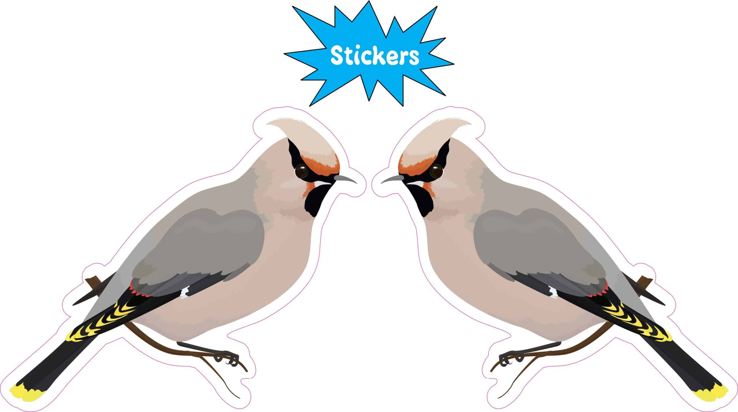 StickerTalk Cedar Waxwing Mirrored Vinyl Sticker Sheet, 3 inches by 2.5 inches