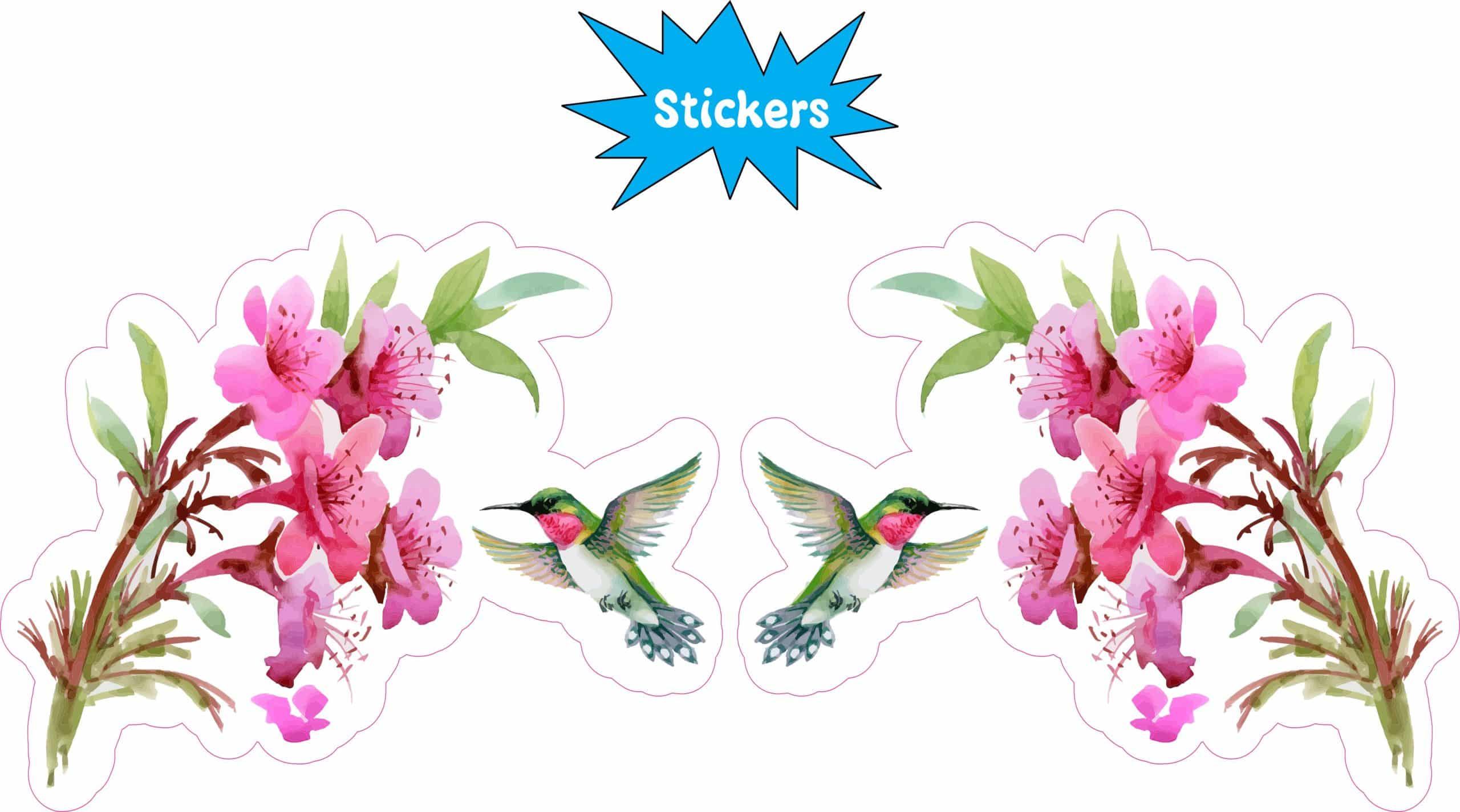 StickerTalk Mirrored Watercolor Hummingbird Vinyl Sticker Sheet, 3 inches by 2.5 inches